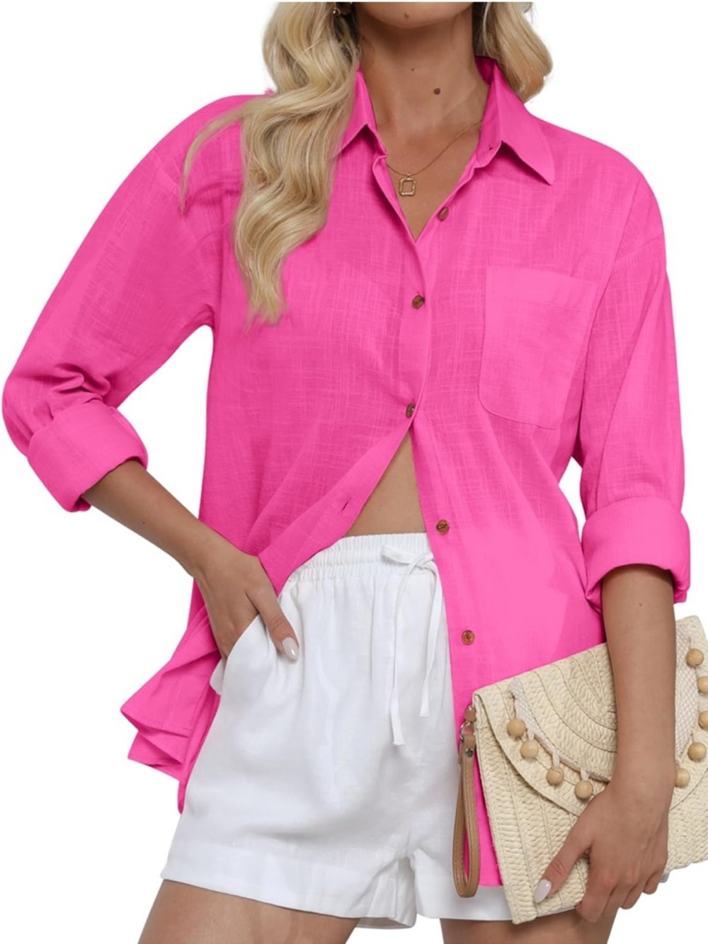 Bright Pink Button-Down Women's Shirt